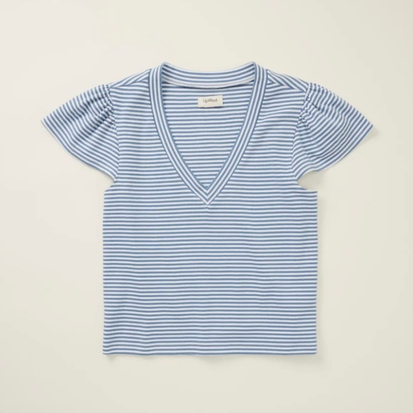 💙 Cotton Mini Rib Flutter Sleeve Tee | UpWest | Blue Stripe | NWT - Picture 8 of 9